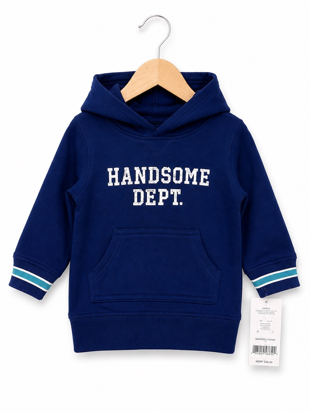 Carter'sβ Boys Hoodie Size 6 Months Blue Handsome Dept. Pocket Pullover NEW